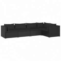 5-tlg. Garten-Lounge-Set mit Kissen Poly Rattan Schwarz