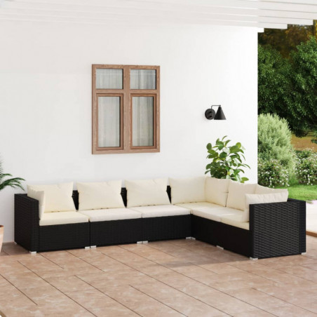 6-tlg. Garten-Lounge-Set mit Kissen Poly Rattan Schwarz