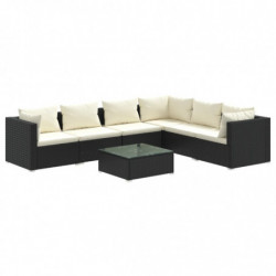 7-tlg. Garten-Lounge-Set mit Kissen Poly Rattan Schwarz