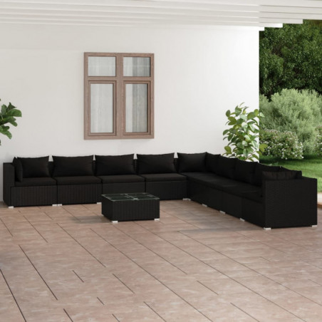 10-tlg. Garten-Lounge-Set mit Kissen Poly Rattan Schwarz