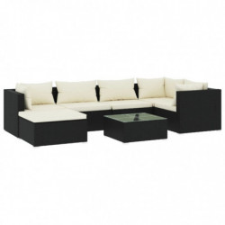 7-tlg. Garten-Lounge-Set mit Kissen Poly Rattan Schwarz