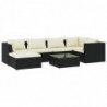 7-tlg. Garten-Lounge-Set mit Kissen Poly Rattan Schwarz