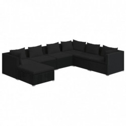 7-tlg. Garten-Lounge-Set mit Kissen Poly Rattan Schwarz