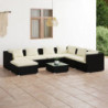 8-tlg. Garten-Lounge-Set mit Kissen Poly Rattan Schwarz