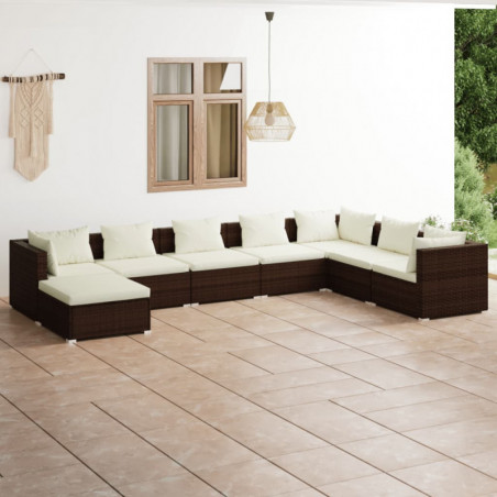 8-tlg. Garten-Lounge-Set mit Kissen Poly Rattan Braun