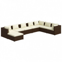 8-tlg. Garten-Lounge-Set mit Kissen Poly Rattan Braun