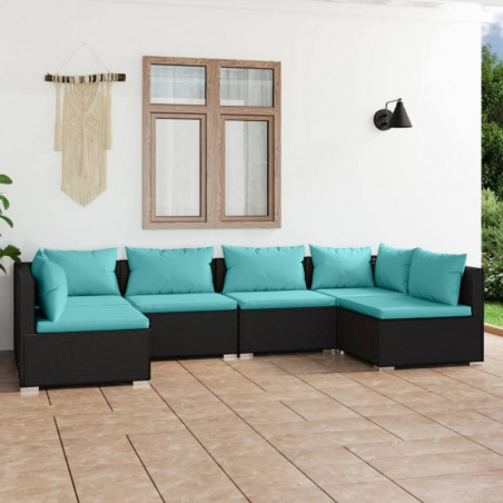 6-tlg. Garten-Lounge-Set mit Kissen Poly Rattan Schwarz