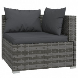 7-tlg. Garten-Lounge-Set mit Kissen Poly Rattan Grau