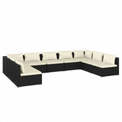 9-tlg. Garten-Lounge-Set mit Kissen Poly Rattan Schwarz