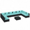 11-tlg. Garten-Lounge-Set mit Kissen Poly Rattan Schwarz