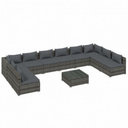 11-tlg. Garten-Lounge-Set mit Kissen Poly Rattan Grau