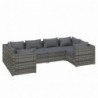 6-tlg. Garten-Lounge-Set mit Kissen Poly Rattan Grau