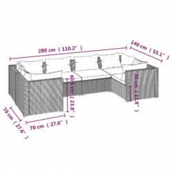 6-tlg. Garten-Lounge-Set mit Kissen Poly Rattan Grau