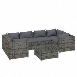 7-tlg. Garten-Lounge-Set mit Kissen Poly Rattan Grau