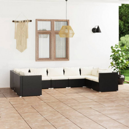 9-tlg. Garten-Lounge-Set mit Kissen Poly Rattan Schwarz