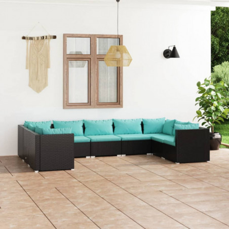 9-tlg. Garten-Lounge-Set mit Kissen Poly Rattan Schwarz