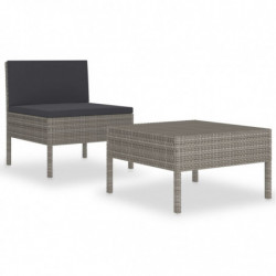 2-tlg. Garten-Lounge-Set mit Auflagen Poly Rattan Grau