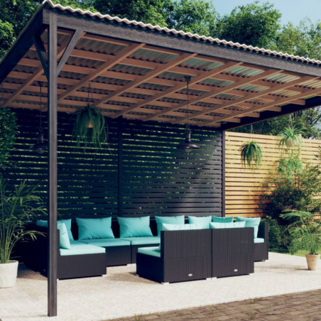 9-tlg. Garten-Lounge-Set mit Kissen Schwarz Poly Rattan