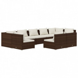 9-tlg. Garten-Lounge-Set mit Kissen Braun Poly Rattan