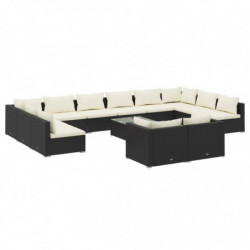 13-tlg. Garten-Lounge-Set mit Kissen Schwarz Poly Rattan