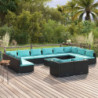 13-tlg. Garten-Lounge-Set mit Kissen Schwarz Poly Rattan