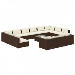 14-tlg. Garten-Lounge-Set mit Kissen Braun Poly Rattan