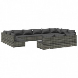 13-tlg. Garten-Lounge-Set mit Kissen Grau Poly Rattan