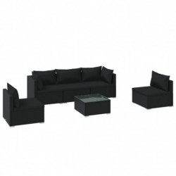 6-tlg. Garten-Lounge-Set mit Kissen Poly Rattan Schwarz