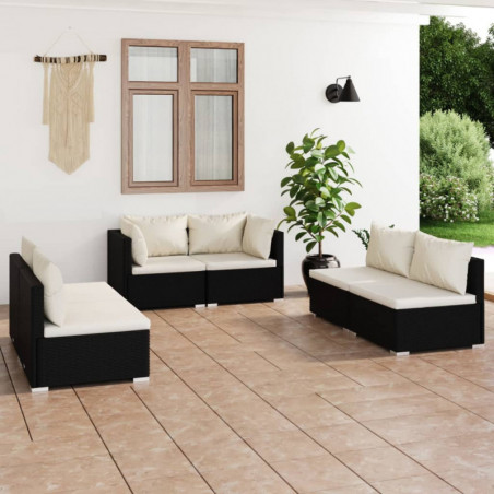 6-tlg. Garten-Lounge-Set mit Kissen Poly Rattan Schwarz