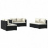 6-tlg. Garten-Lounge-Set mit Kissen Poly Rattan Schwarz