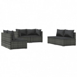 6-tlg. Garten-Lounge-Set mit Kissen Poly Rattan Grau