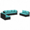 7-tlg. Garten-Lounge-Set mit Kissen Poly Rattan Schwarz