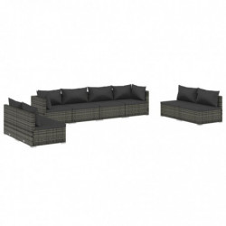 8-tlg. Garten-Lounge-Set mit Kissen Poly Rattan Grau