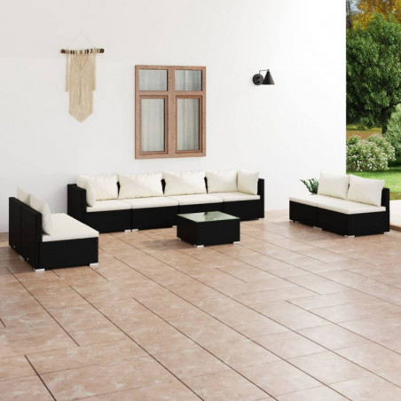 9-tlg. Garten-Lounge-Set mit Kissen Poly Rattan Schwarz