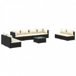 9-tlg. Garten-Lounge-Set mit Kissen Poly Rattan Schwarz