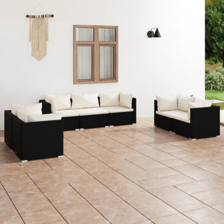 7-tlg. Garten-Lounge-Set mit Kissen Poly Rattan Schwarz