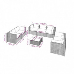 8-tlg. Garten-Lounge-Set mit Kissen Poly Rattan Schwarz