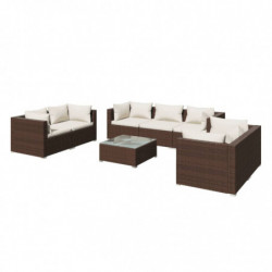 8-tlg. Garten-Lounge-Set mit Kissen Poly Rattan Braun