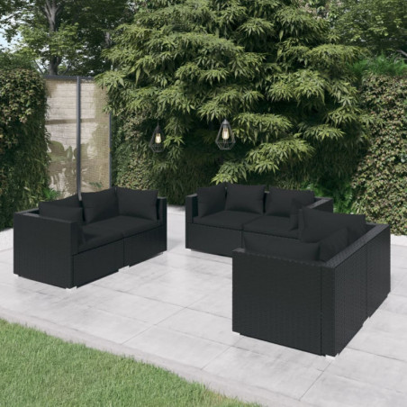 6-tlg. Garten-Lounge-Set mit Kissen Poly Rattan Schwarz