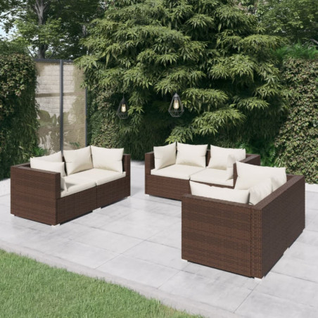 6-tlg. Garten-Lounge-Set mit Kissen Poly Rattan Braun