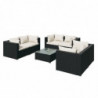 7-tlg. Garten-Lounge-Set mit Kissen Poly Rattan Schwarz