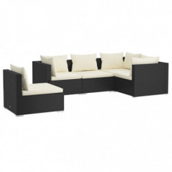 5-tlg. Garten-Lounge-Set mit Kissen Poly Rattan Schwarz