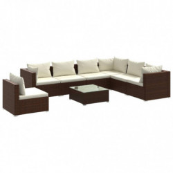 8-tlg. Garten-Lounge-Set mit Kissen Poly Rattan Braun