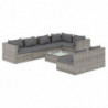 8-tlg. Garten-Lounge-Set mit Kissen Grau Poly Rattan