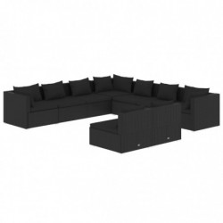 9-tlg. Garten-Lounge-Set mit Kissen Schwarz Poly Rattan