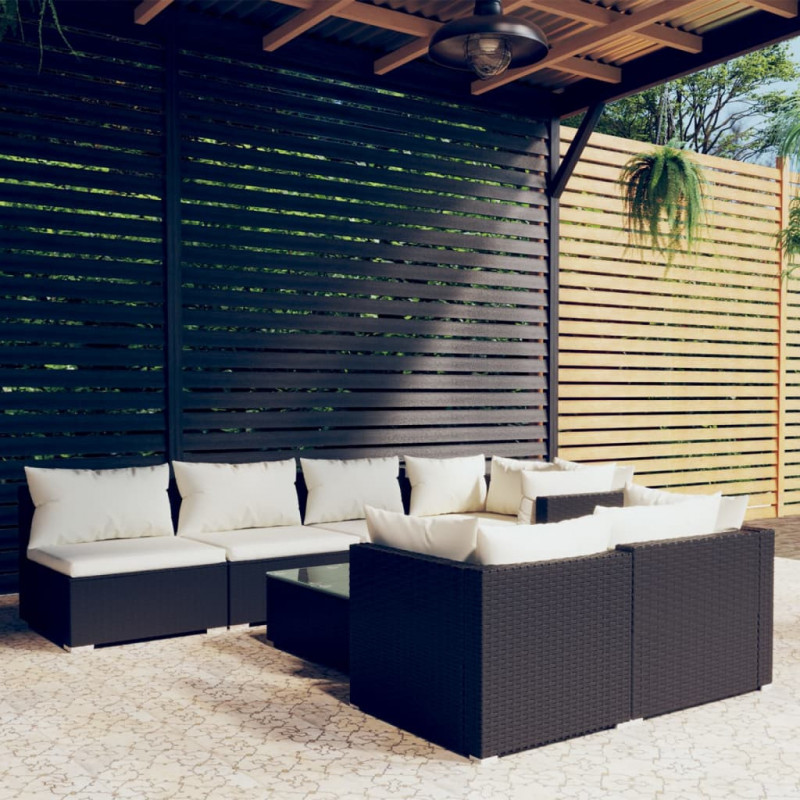 8-tlg. Garten-Lounge-Set mit Kissen Schwarz Poly Rattan