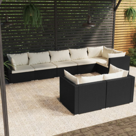 8-tlg. Garten-Lounge-Set mit Kissen Schwarz Poly Rattan