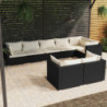 8-tlg. Garten-Lounge-Set mit Kissen Schwarz Poly Rattan