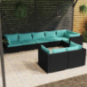 8-tlg. Garten-Lounge-Set mit Kissen Schwarz Poly Rattan