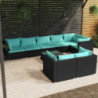 9-tlg. Garten-Lounge-Set mit Kissen Schwarz Poly Rattan